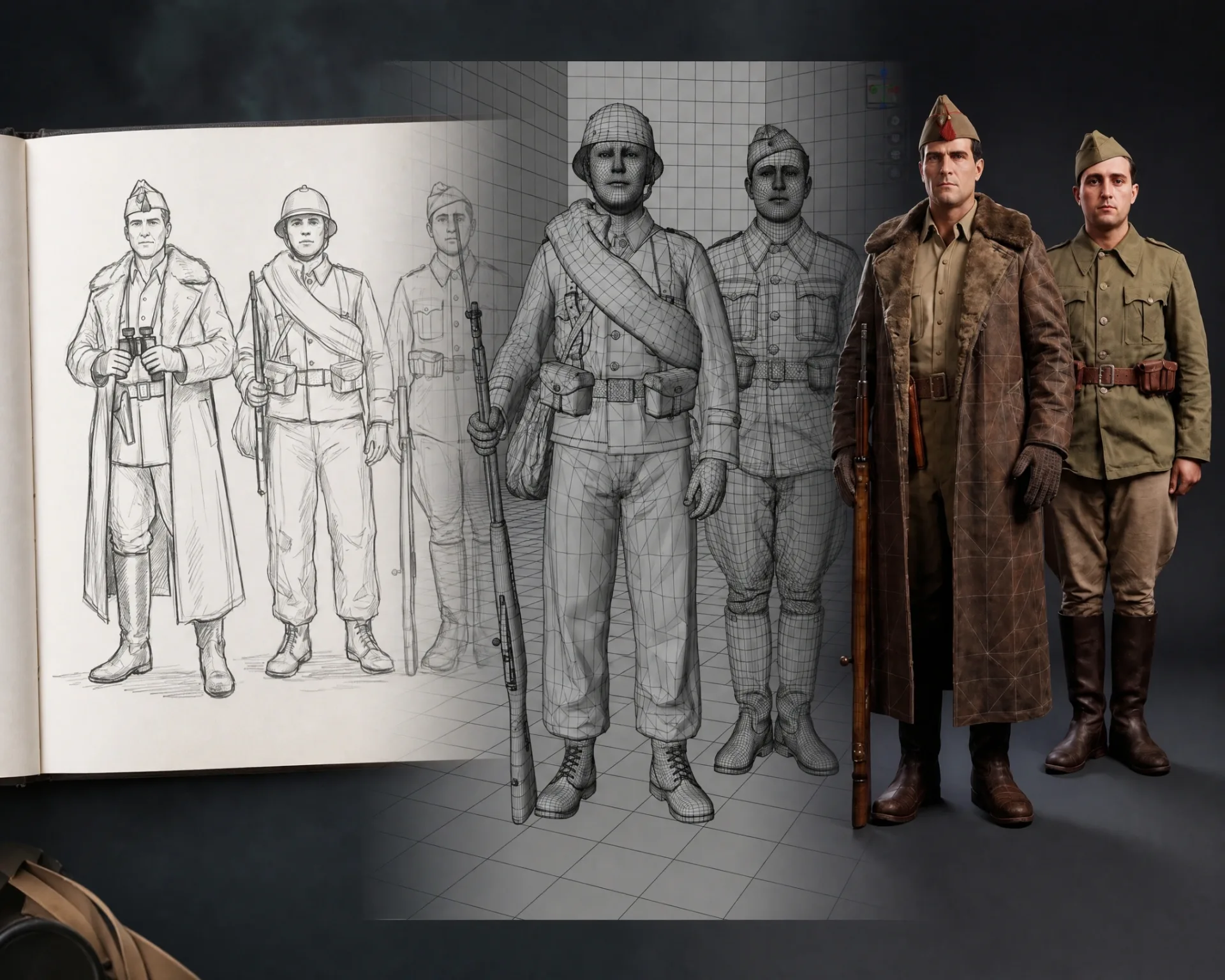 Diseño de personajes civiles, republicanos y franquistas