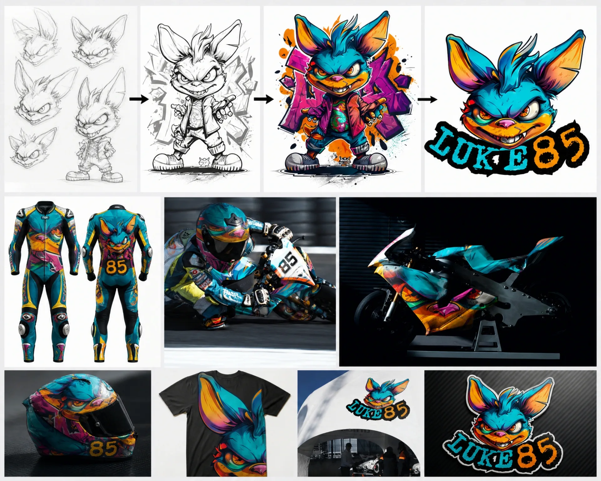 Diseño de mascotas oficiales y aerodinámica cromática de motos